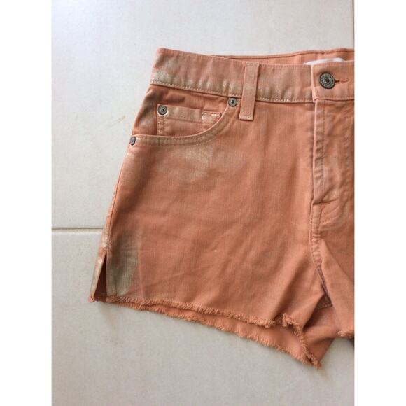 7 For All Mankind Denim Jean Shorts Carlie Metallic Mid Rise Cut Off - Picture 2 of 9